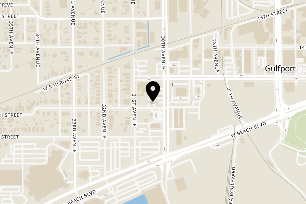 Map showing the location of Sweet Leaf Seafood Restaurant and Catering on 1203 30th Ave Suite A in Gulfport